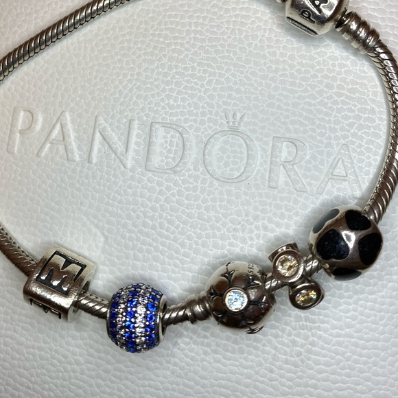 PANDORA blue-silver bracelet with charms - Picture 4 of 4